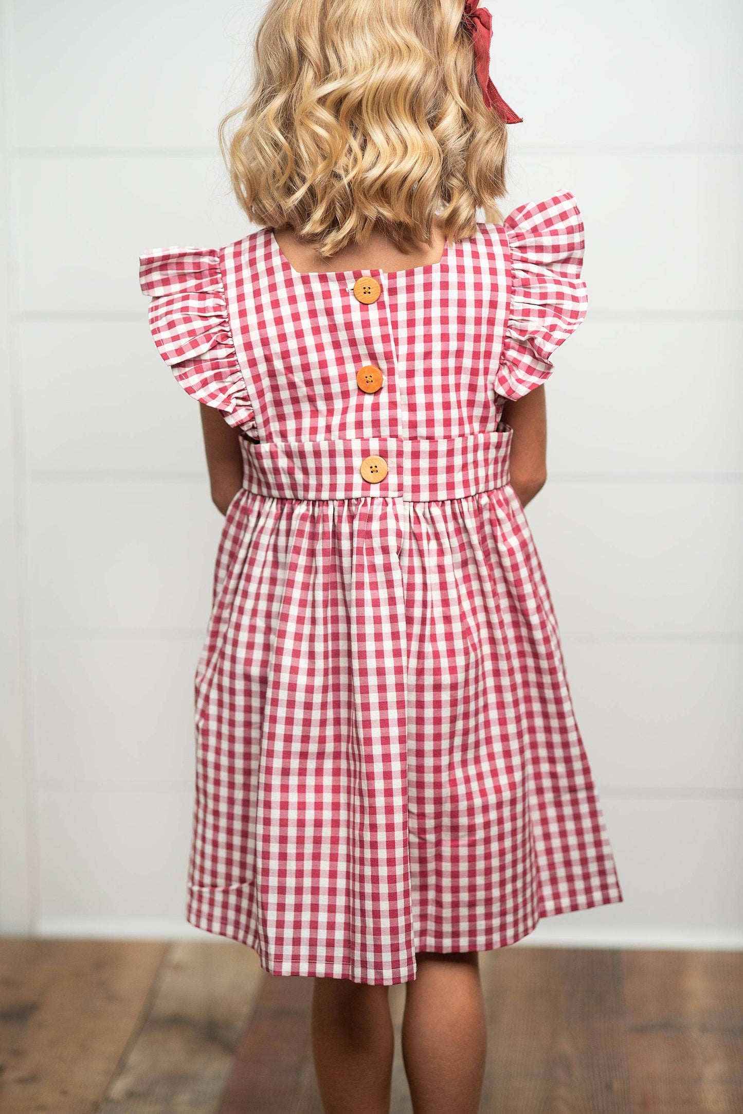 Kids Burgundy Gingham Pinafore Jumper