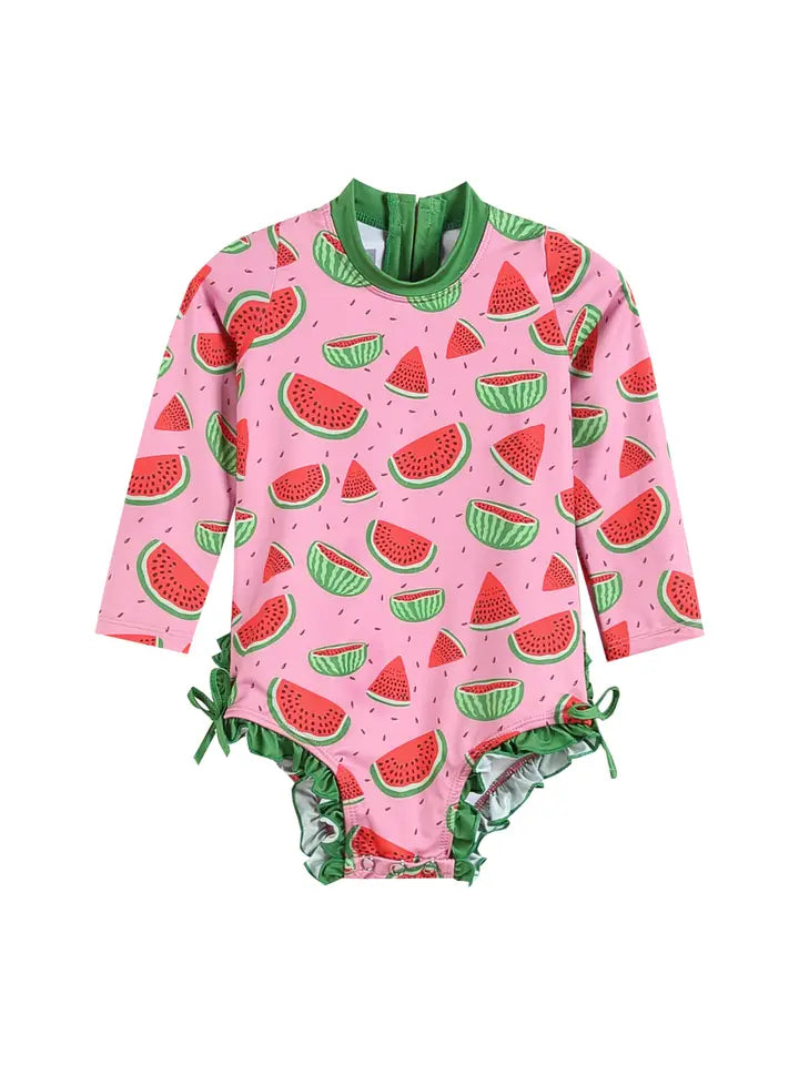 Watermelon Long Sleeve Ruffle swimsuit