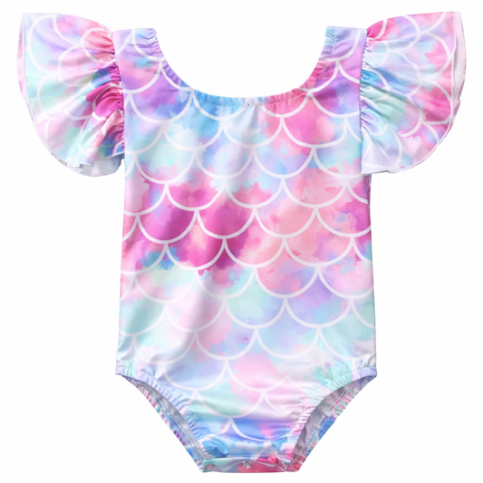 Mermaid Print Toddler Girl One-Piece Swimsuit: 2-3T