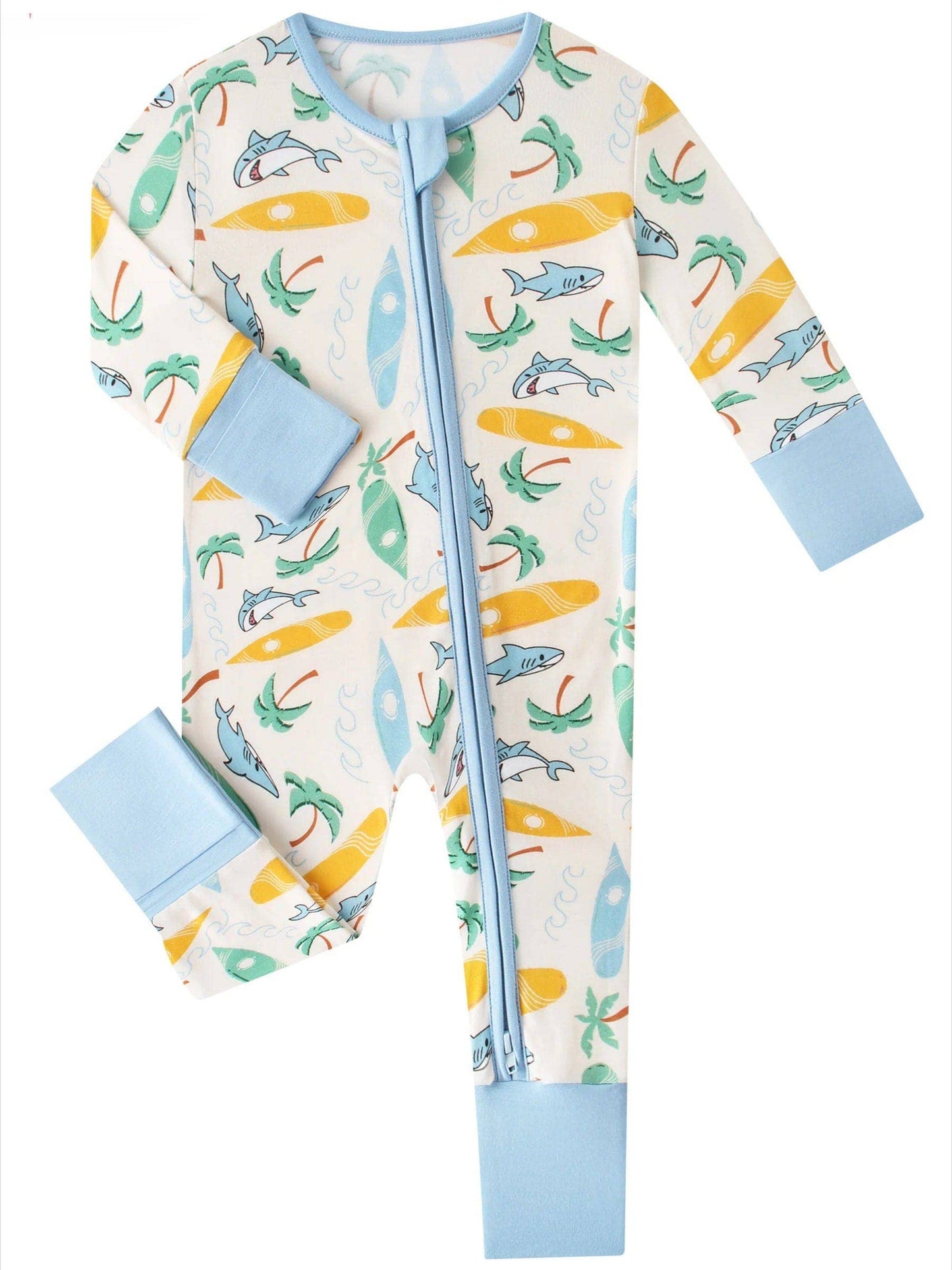 Posh TOT Surf's Up Bamboo Baby Convertible Zippy Romper: 6-12M