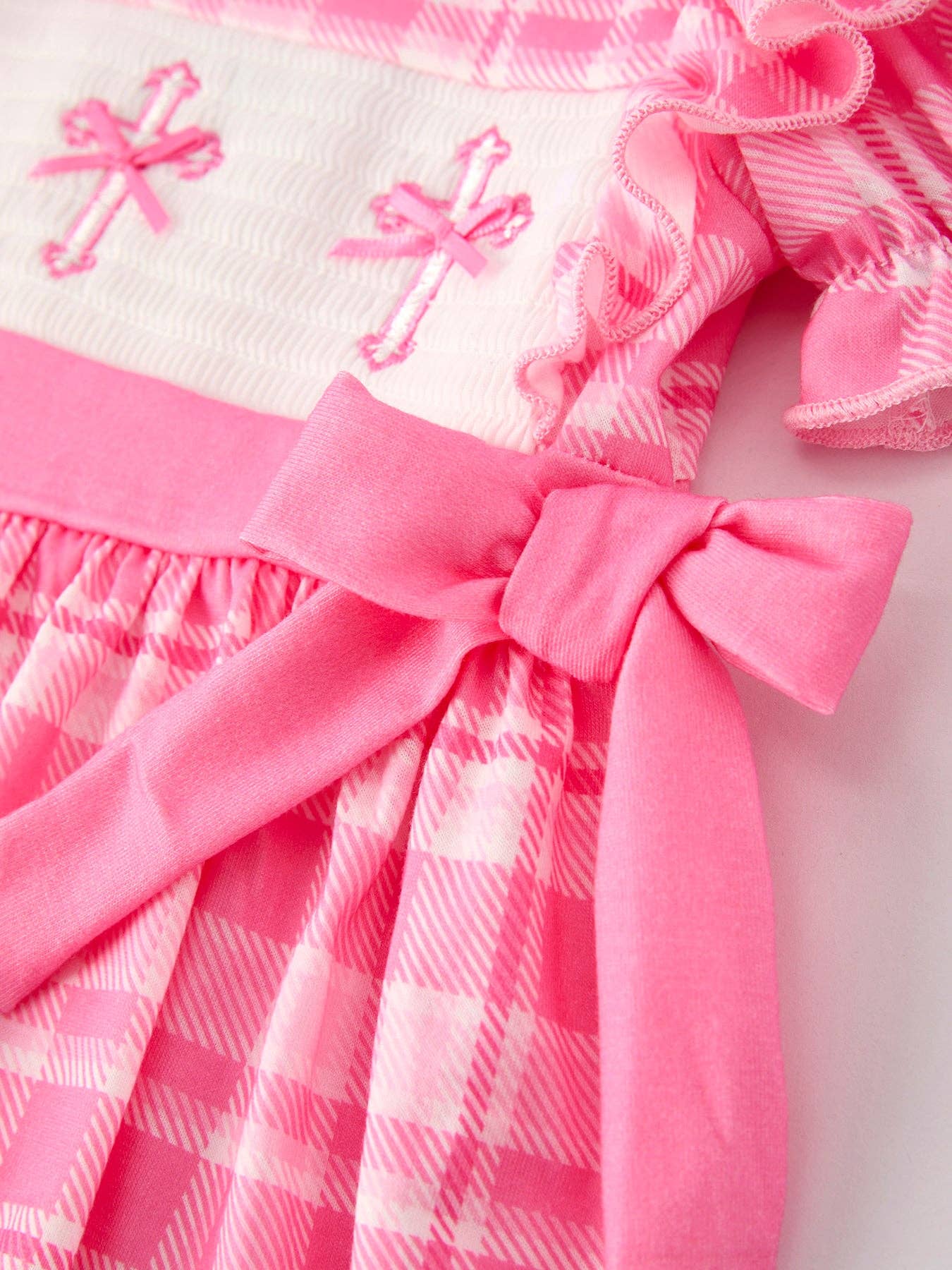 Pink Plaid Smocked Church Christ Bishop Christening Dress: 6