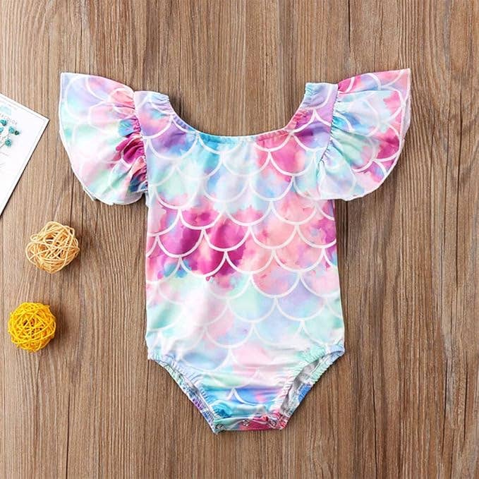 Mermaid Print Toddler Girl One-Piece Swimsuit: 2-3T