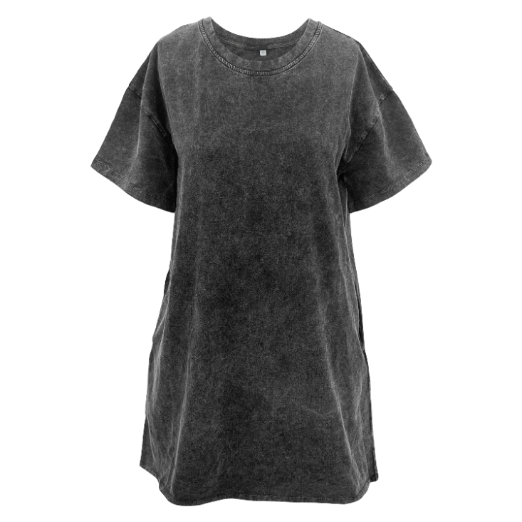Black Wash Tee Shirt Dress With Pockets: Black / 2XL/3XL