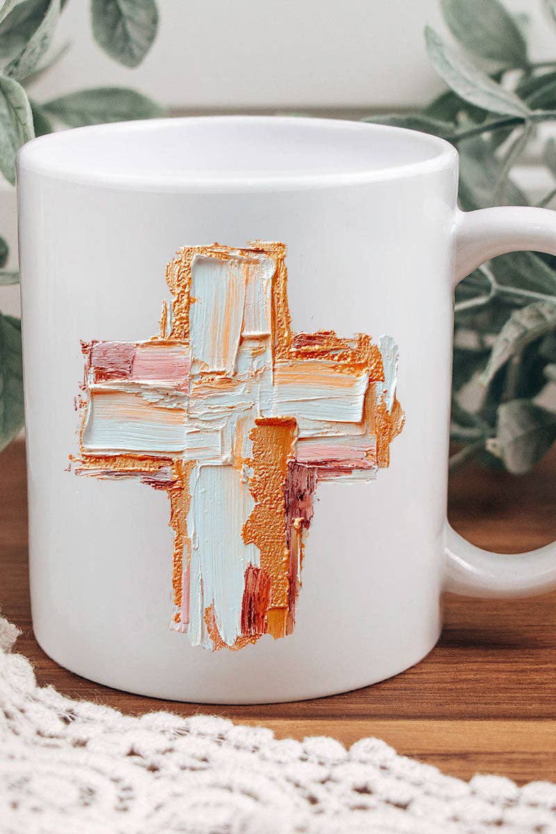 The Painted Gilded Cross Ceramic Mug: 11 oz