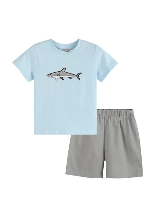 Blue Shark Applique Tee & Shorts