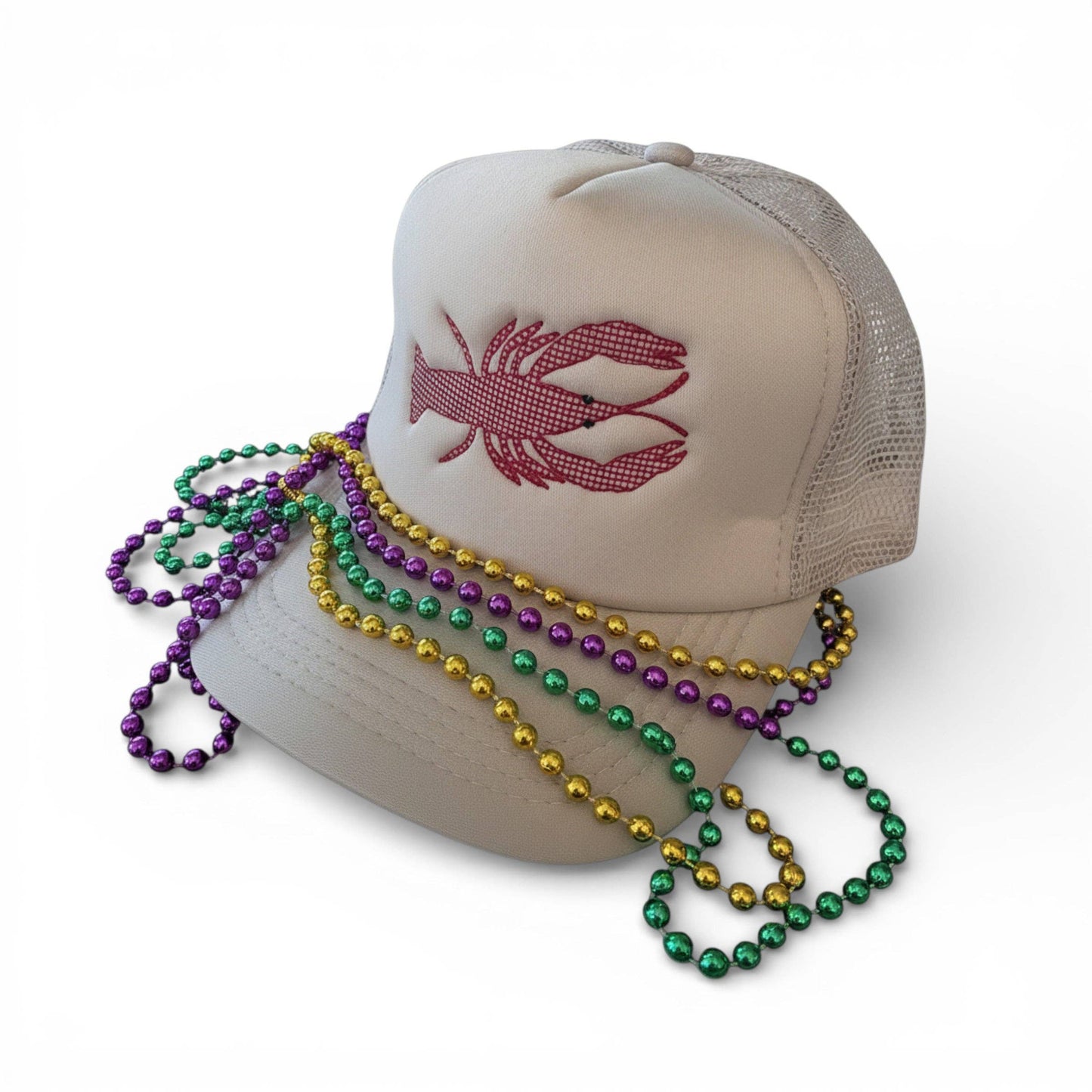 Crawfish Embroidered Trucker Hat, Crawdaddy hat, crawfish boil: Tan