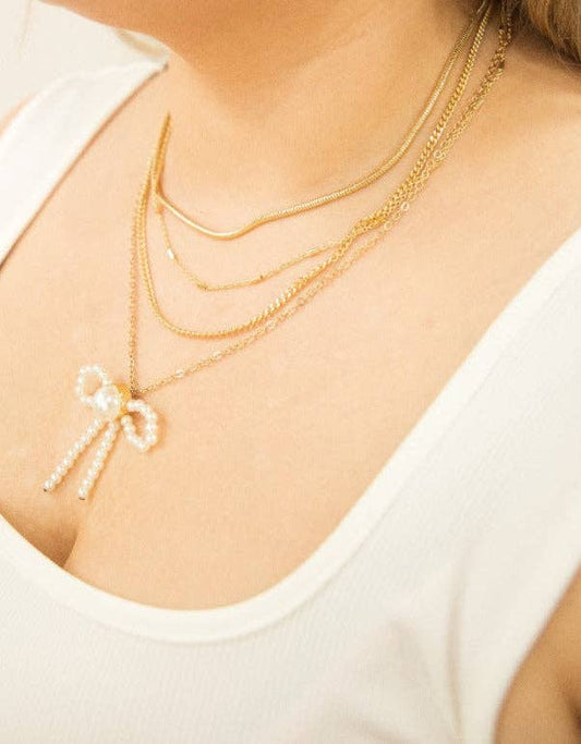 4-Strand Necklace with Bow Pendant, Gold: Gold / One Size