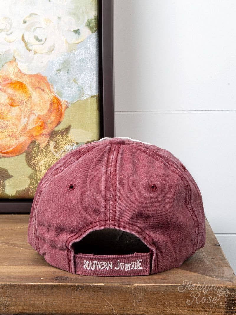 GIRLS Maroon Distressed Hat: Maroon / One Size