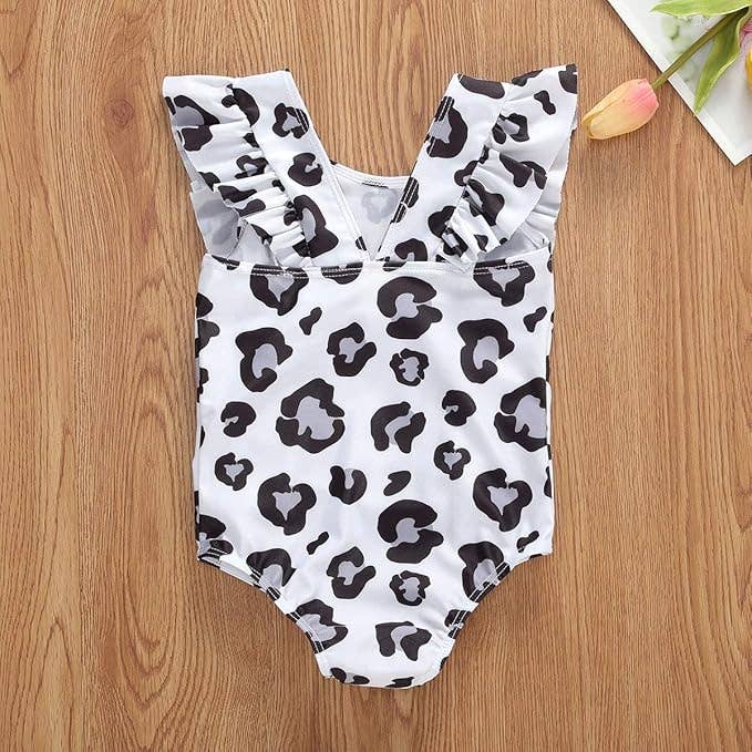 Grey Leopard Ruffled One-Piece Baby Swimwear : 1-2T
