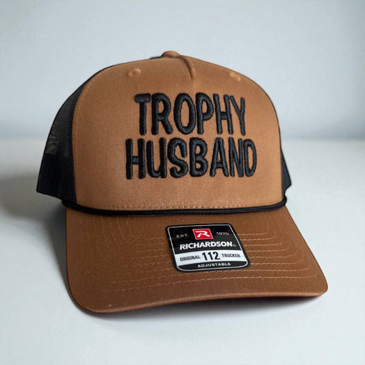 Embroidered Hat for Husbands, great wedding, engagement gift: Copper/Black with Rope