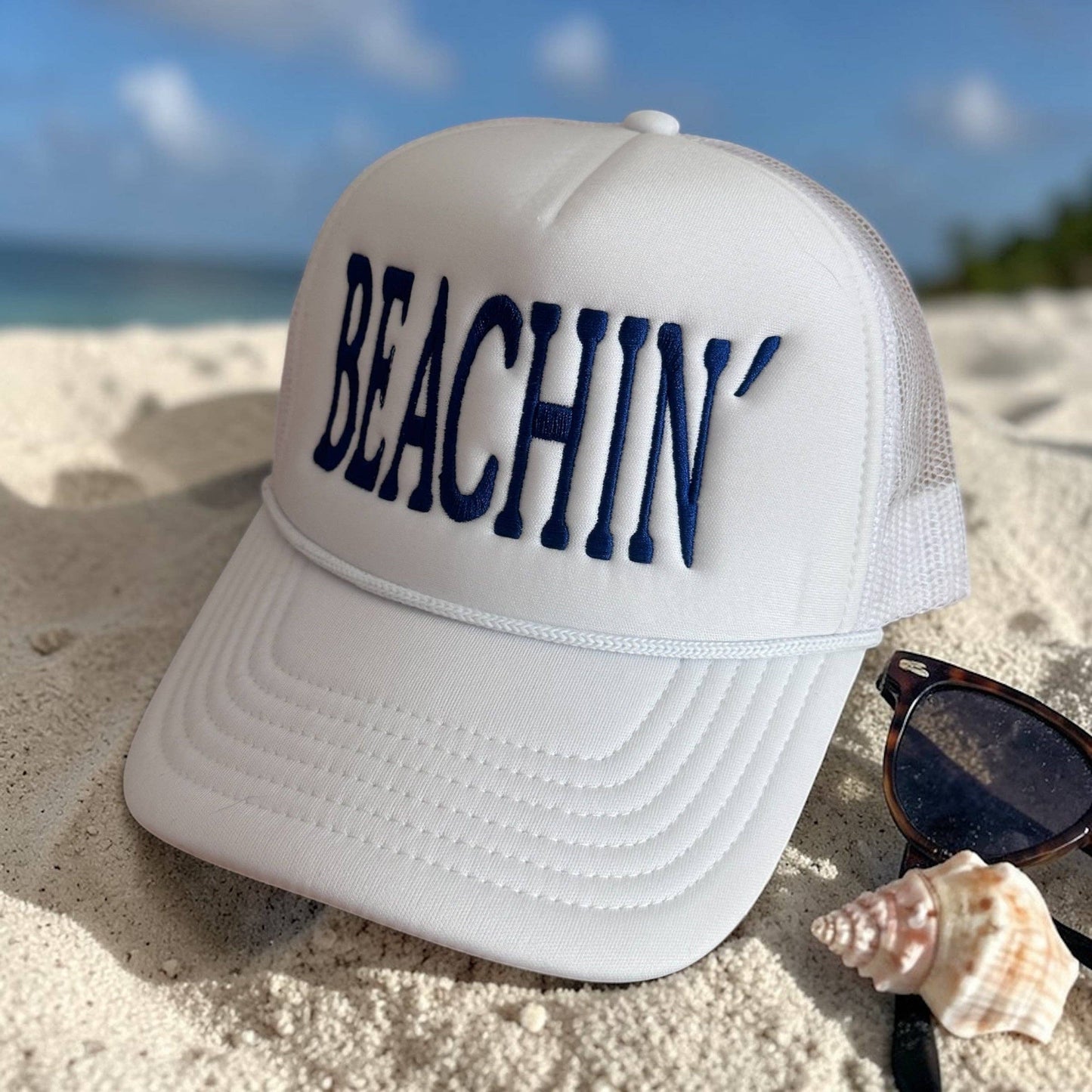 Beach hat embroidered, great vacation or Summer hat: Multi-Colored