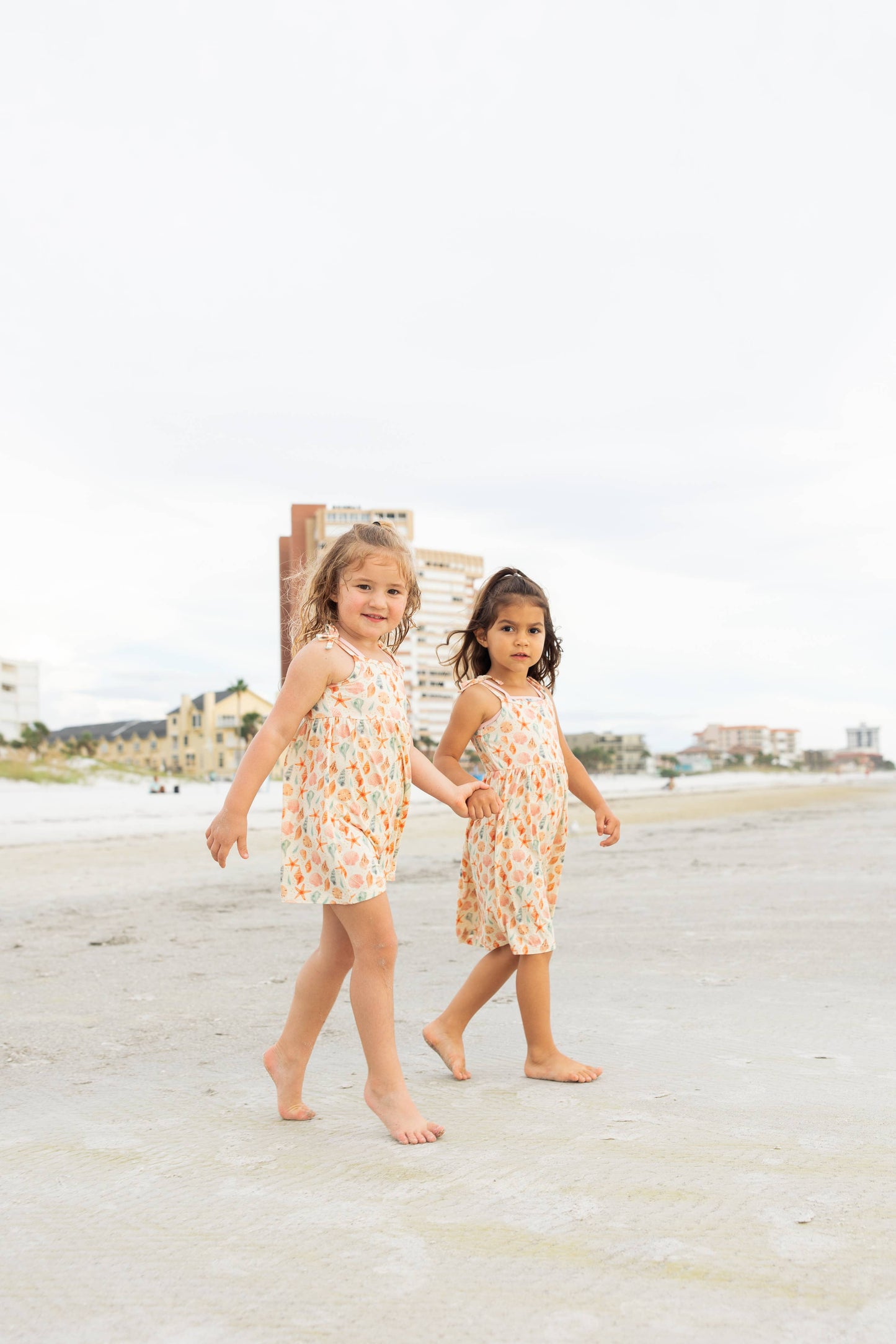 Sandy Seashells Beachy Kids Bamboo Sundress: Beige/Multi / 8/9K