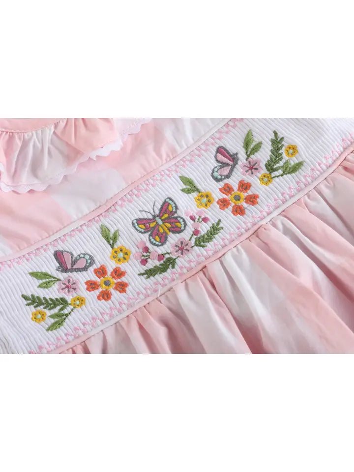 Pink Check Butterfly Garden Smocked Dress