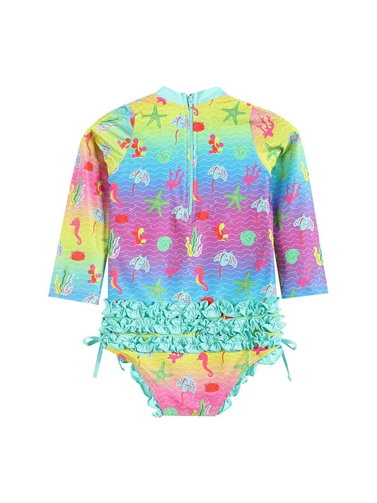 Rainbow Sea Creature Ruffle Swimsuit