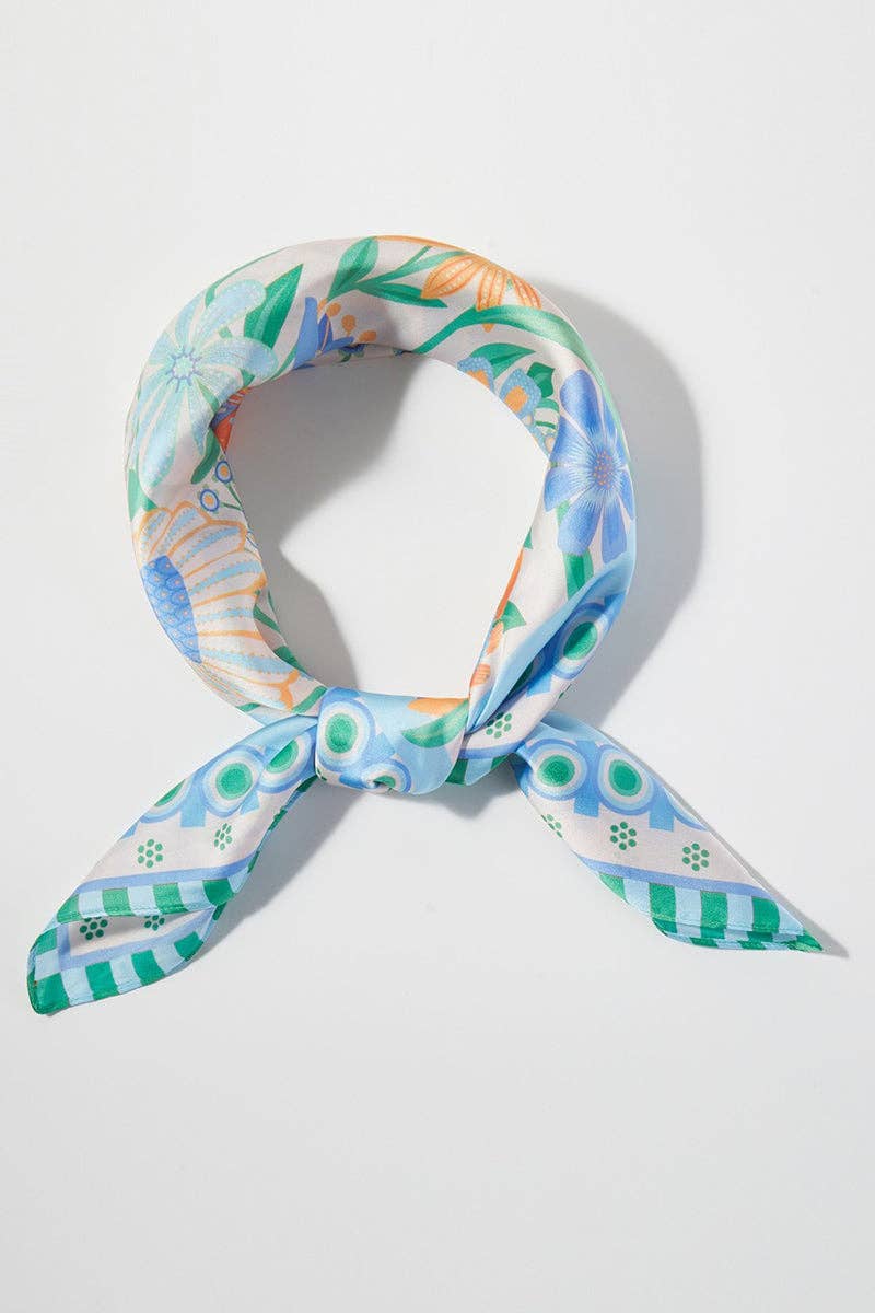 Sunlit Meadow Blue Square Satin Scarf