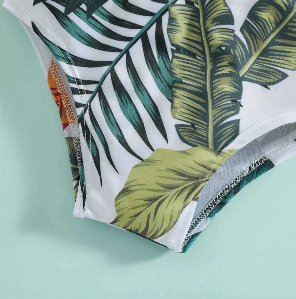 Green Tropical Toddler 2-Piece Little Girl Swimsuit Set: 2-3T