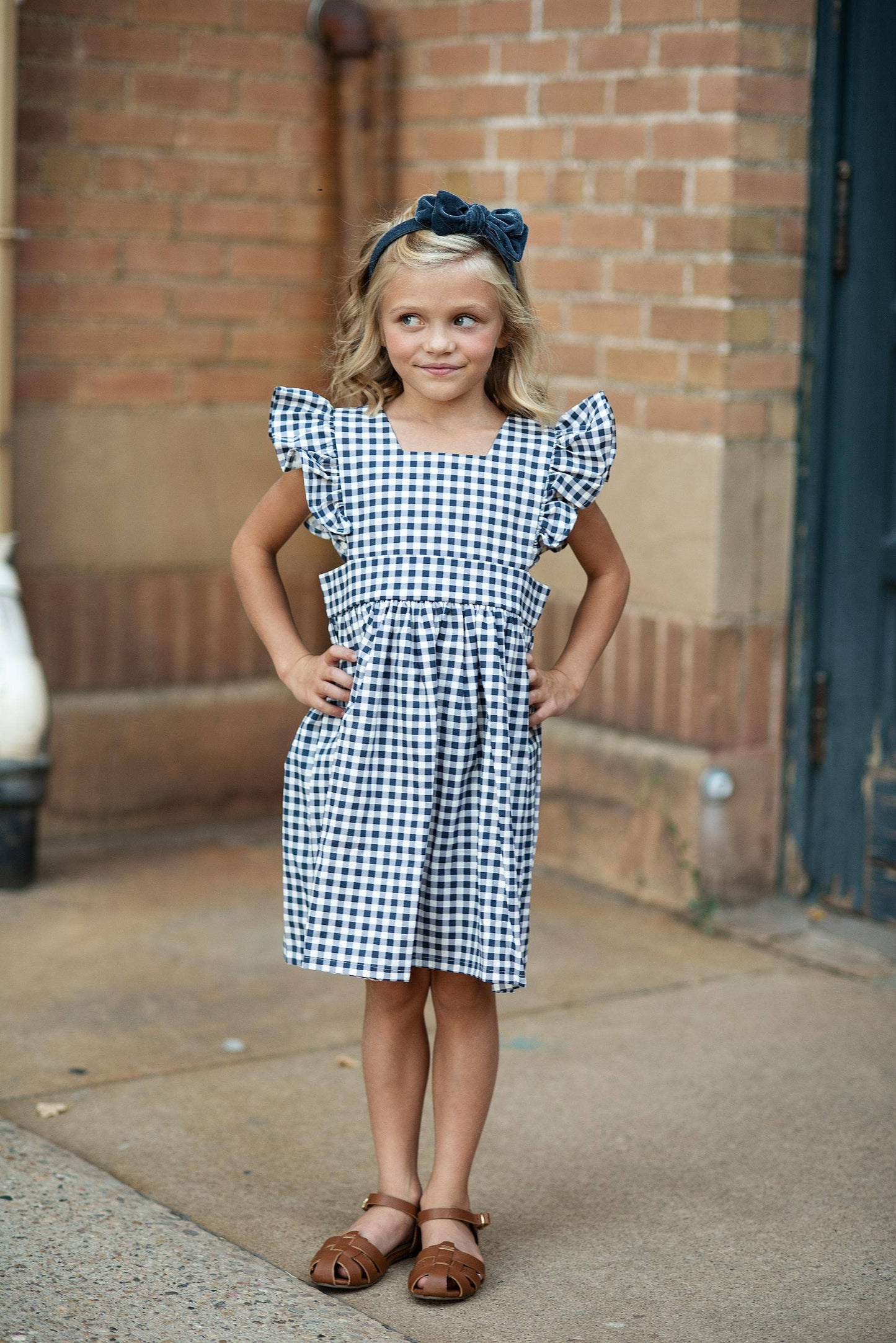 Kids Navy Gingham Pinafore Jumper