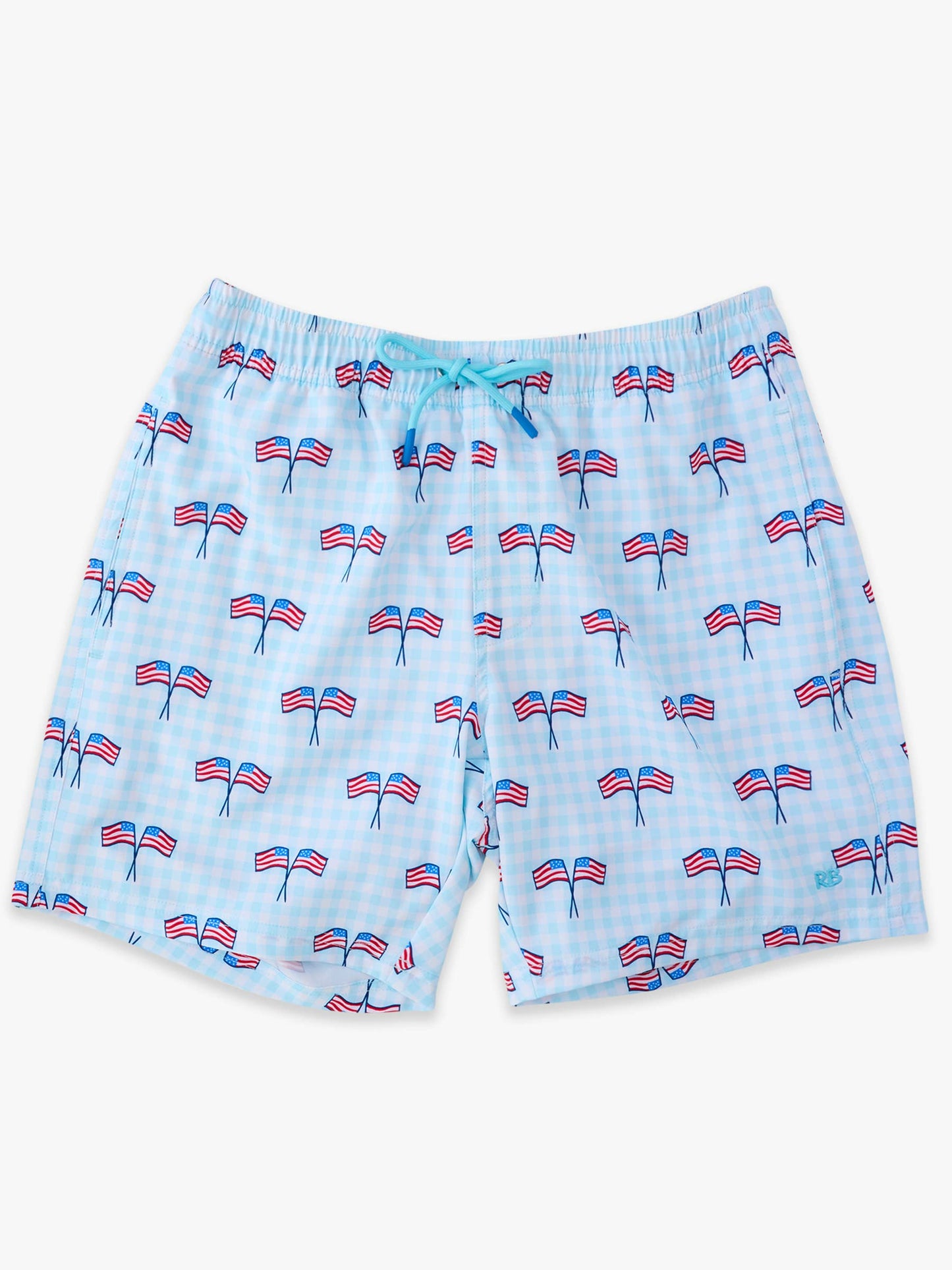 Men's Blue Patriotic Gingham Performance Hybrid Swim Trunks: Blue / Men's XL
