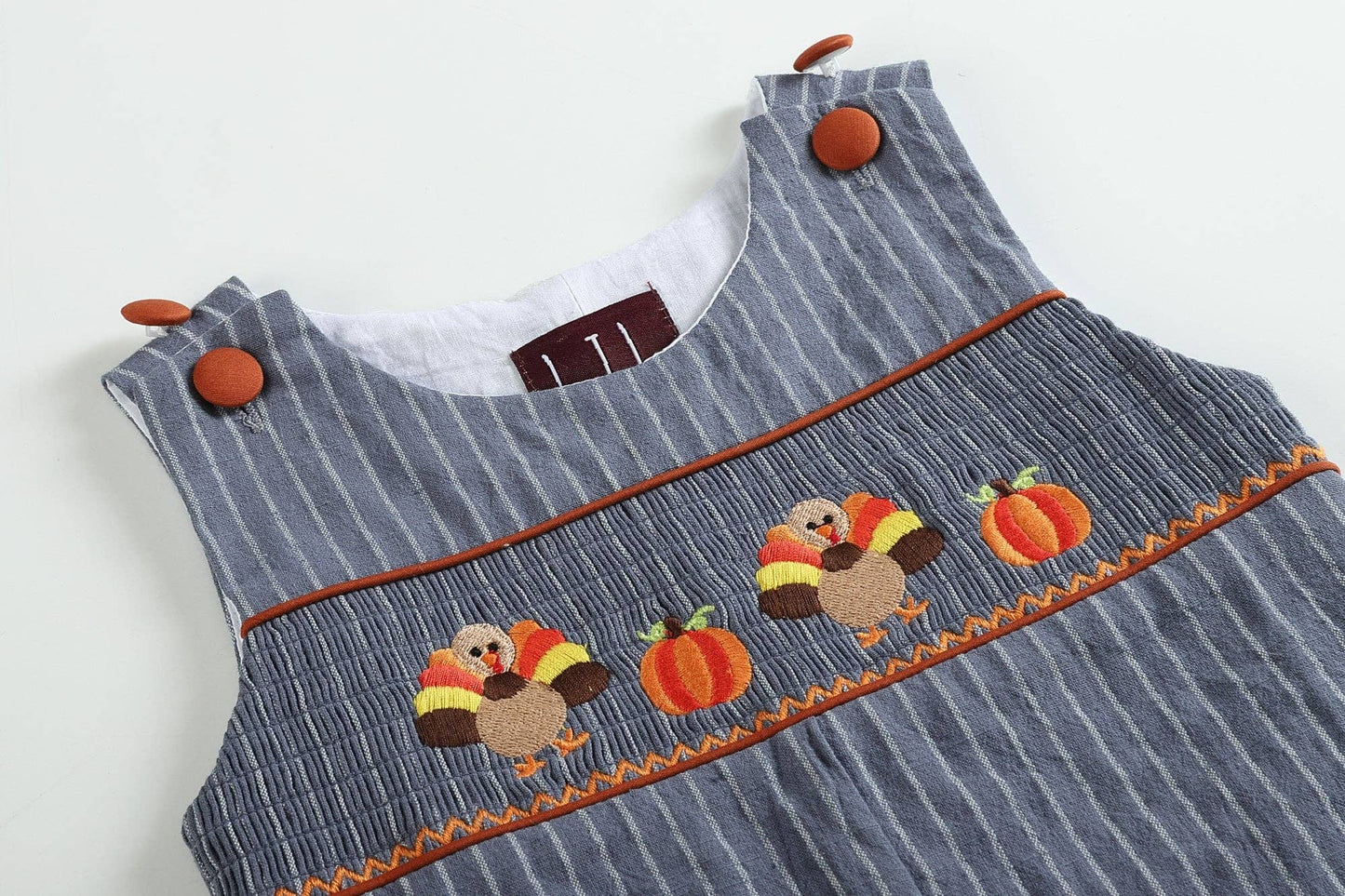 Blue-Gray Stripe Turkey Smocked Overalls