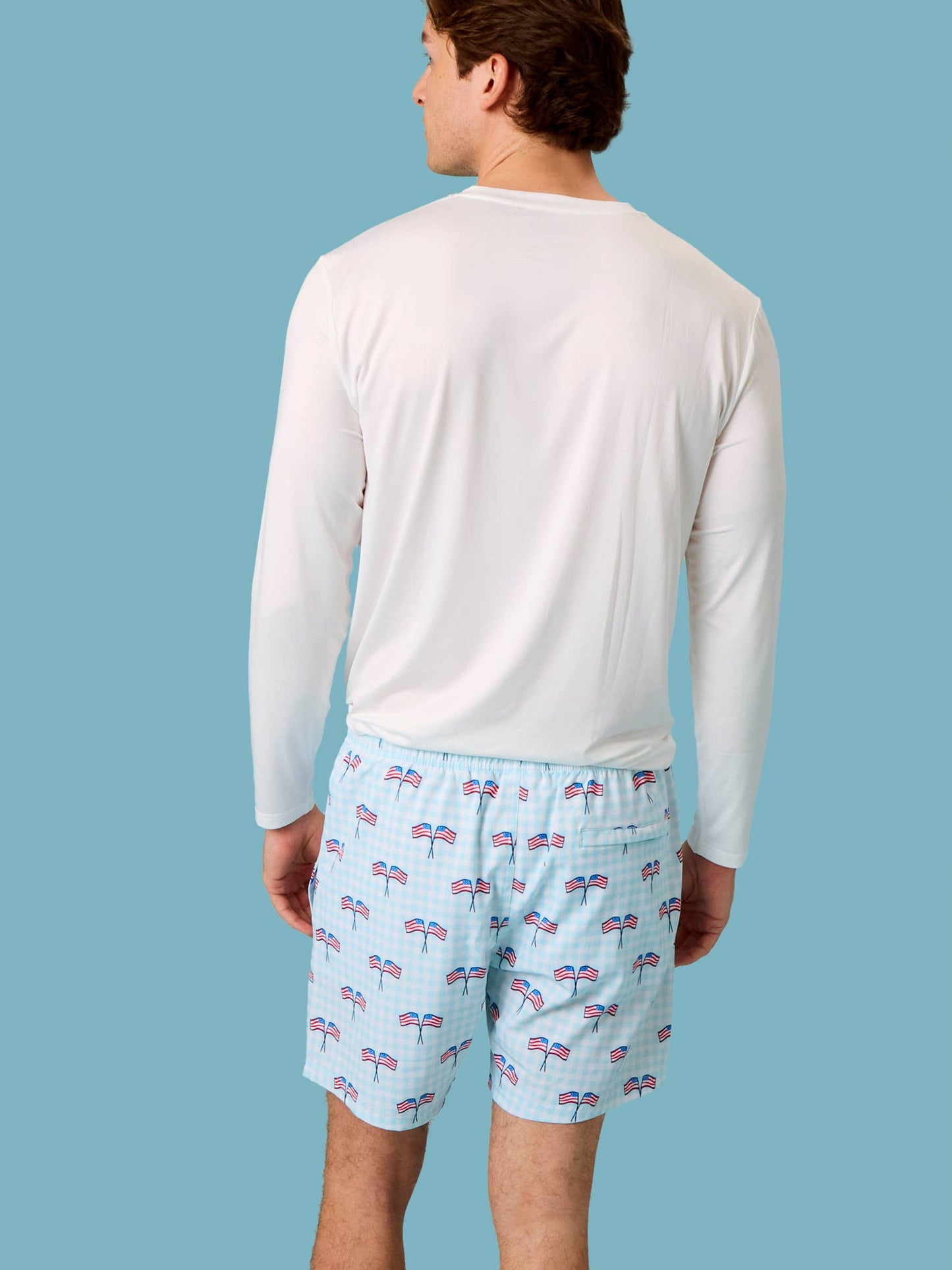 Men's Blue Patriotic Gingham Performance Hybrid Swim Trunks: Blue / Men's M