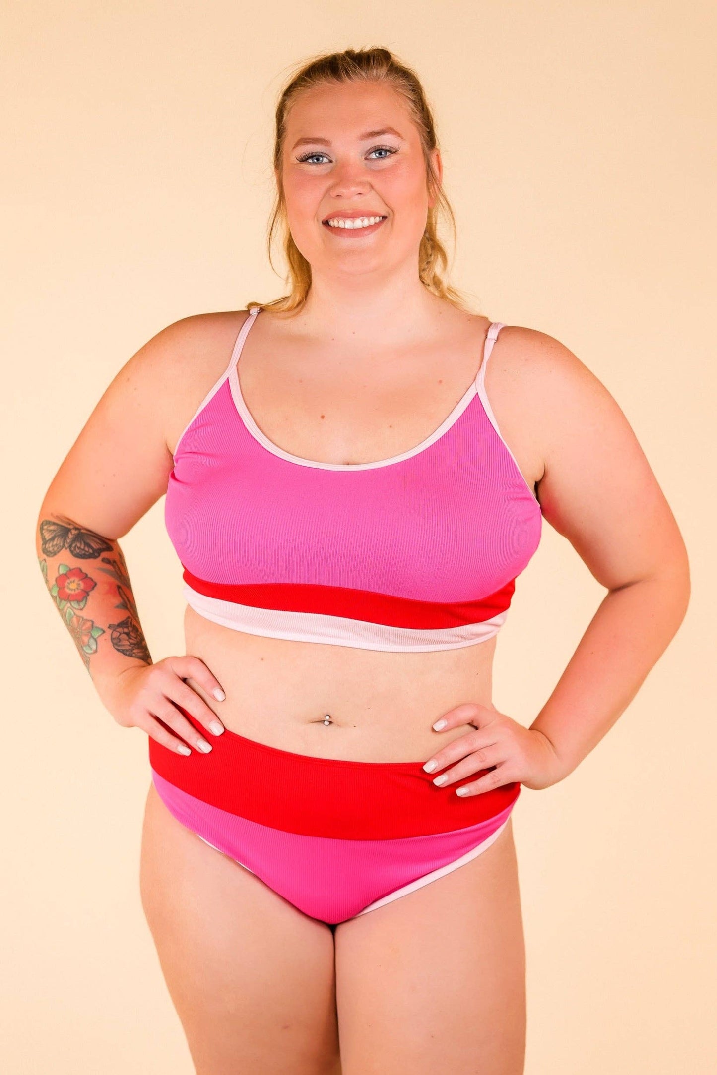 Pink & Red Color-Block Two-Piece Swim: Hot Pink / 2X-Large