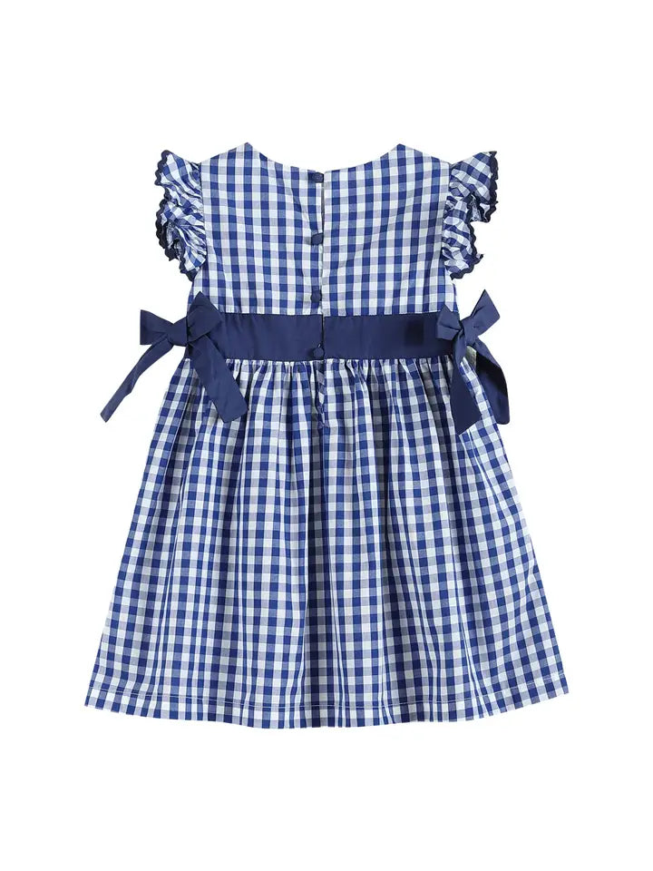 Royal Blue Gingham Ruffle Bow Dress