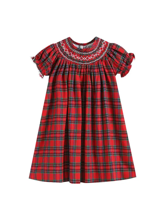 Red Plaid Christmas Smocked Dress