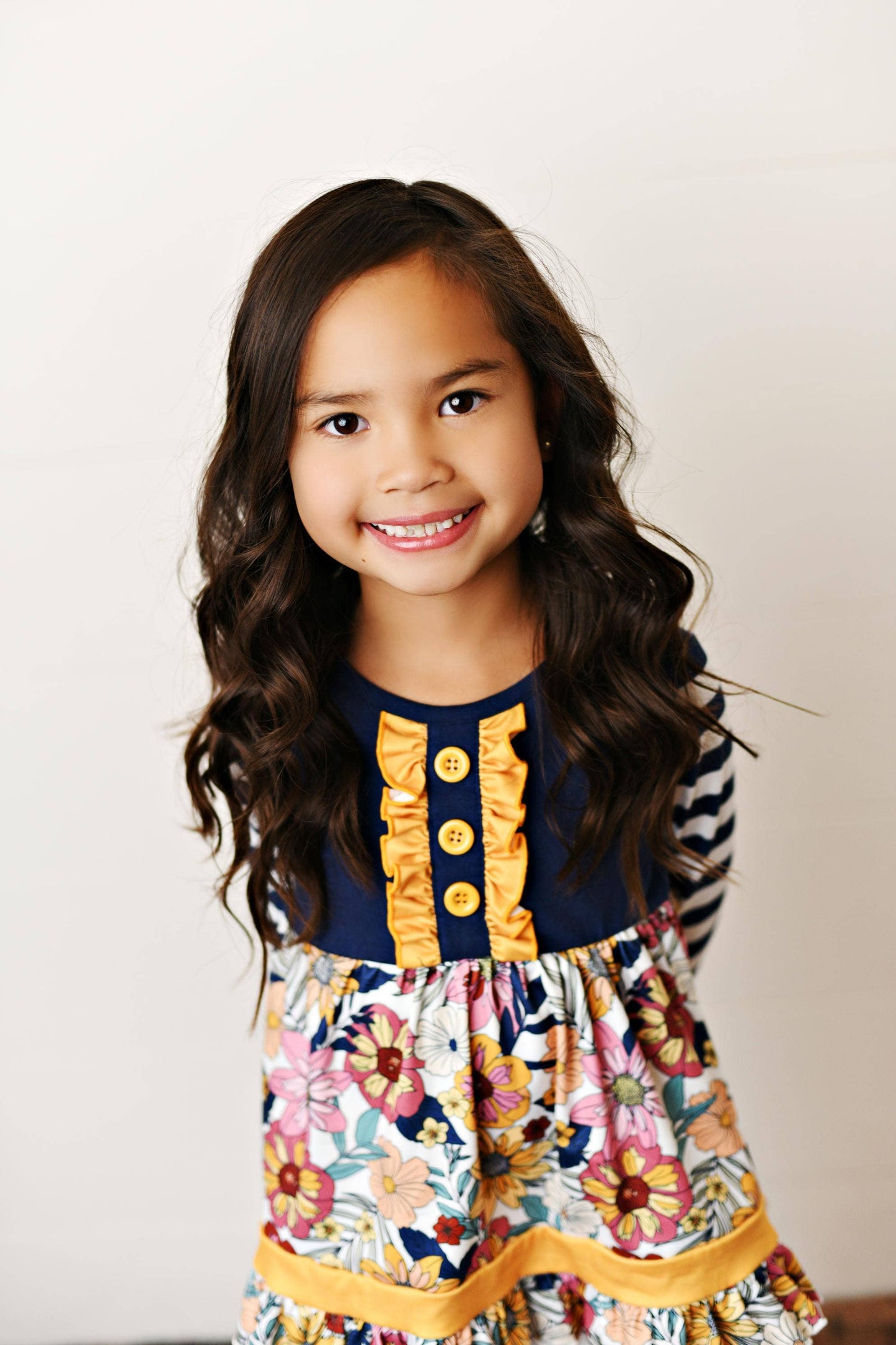 Kids Navy & Mustard Vintage Floral Fall Ruffle Button Set