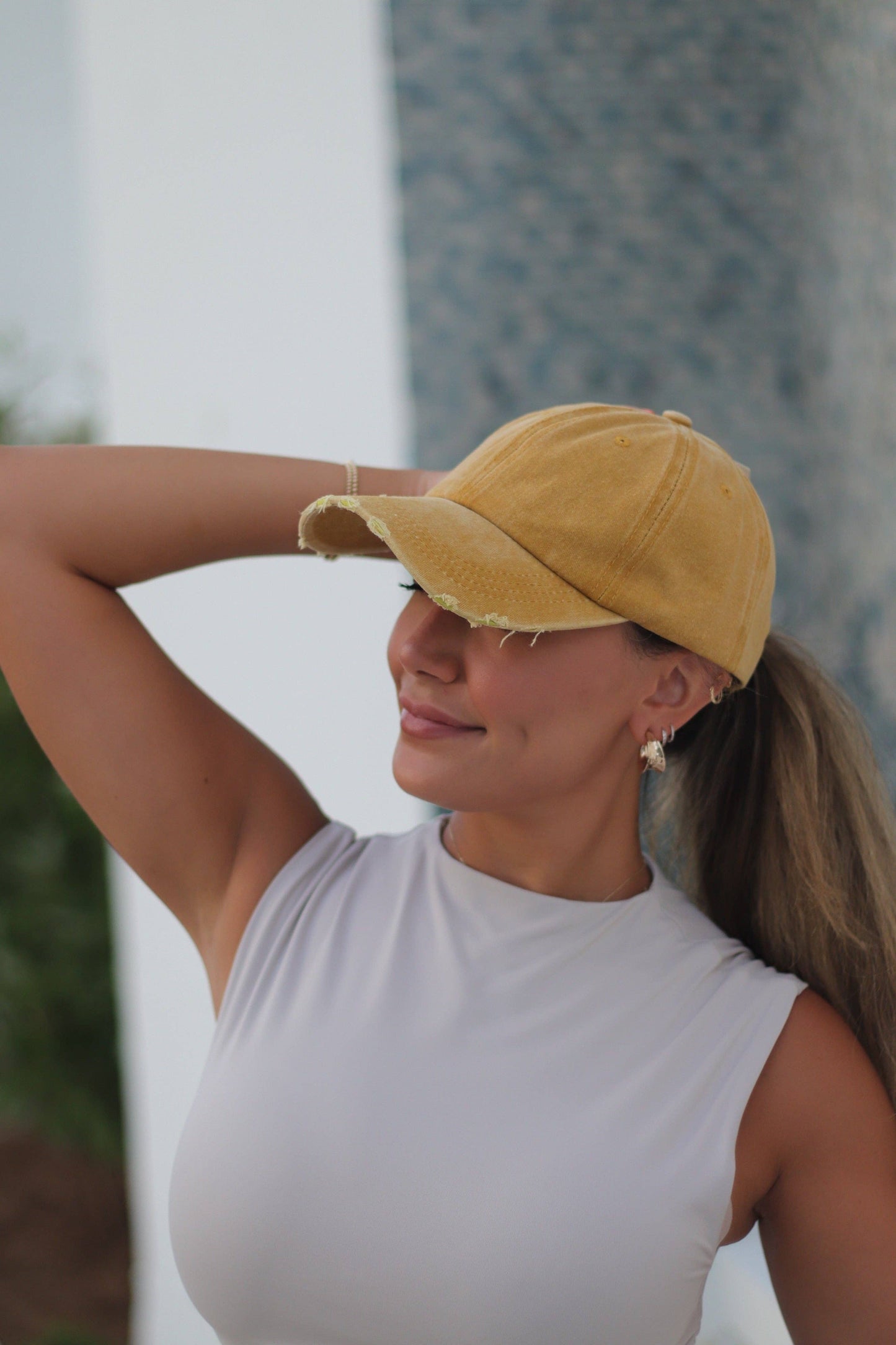 Distressed Mustard Hat Blank: Yellow / One Size