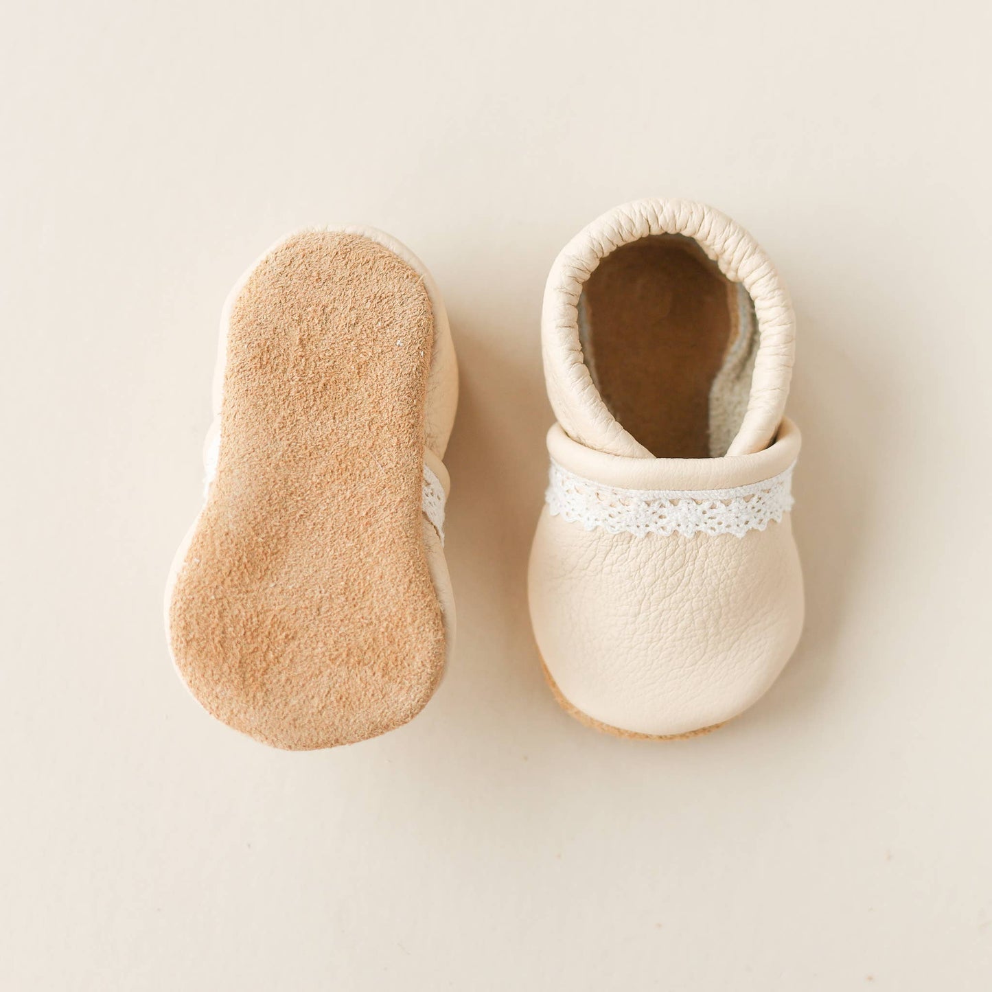 Baby Girl Leather Slip-on Shoes in Cream