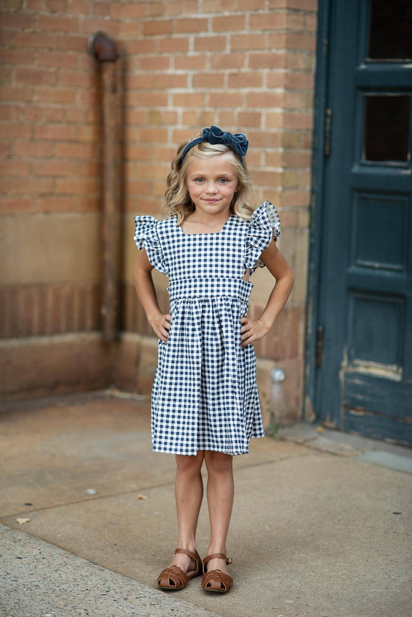 Kids Navy Gingham Pinafore Jumper