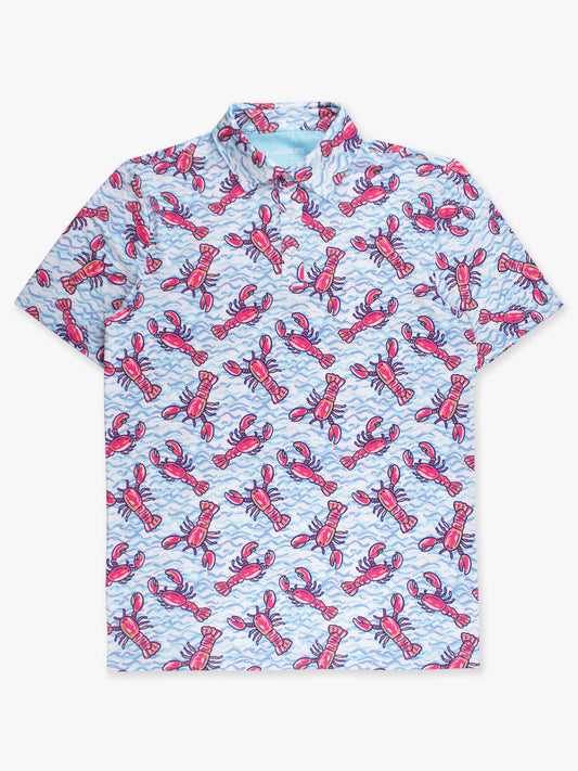 Men's Blue Lobster Lagoon Knit Short Sleeve Performance Polo: Blue / Men's XXL