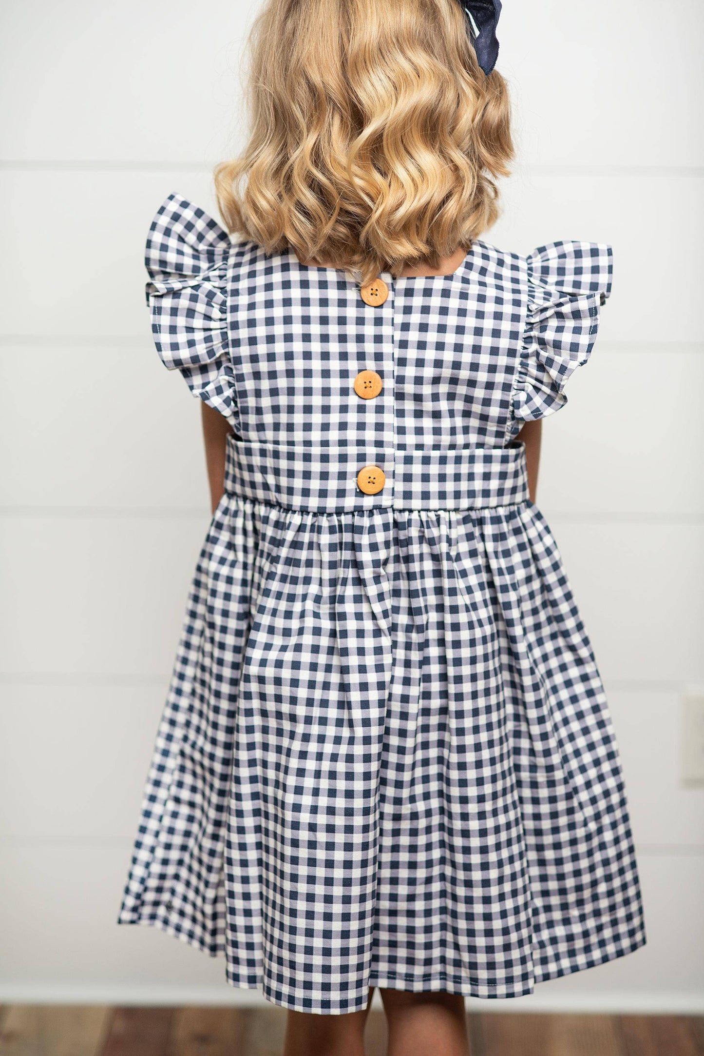 Kids Navy Gingham Pinafore Jumper