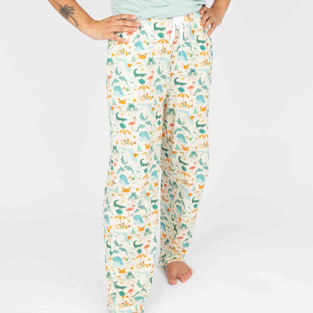 Explore Florida Souvenir Bamboo Adult Pajamas Lounge Pants: Beige/Multi / M