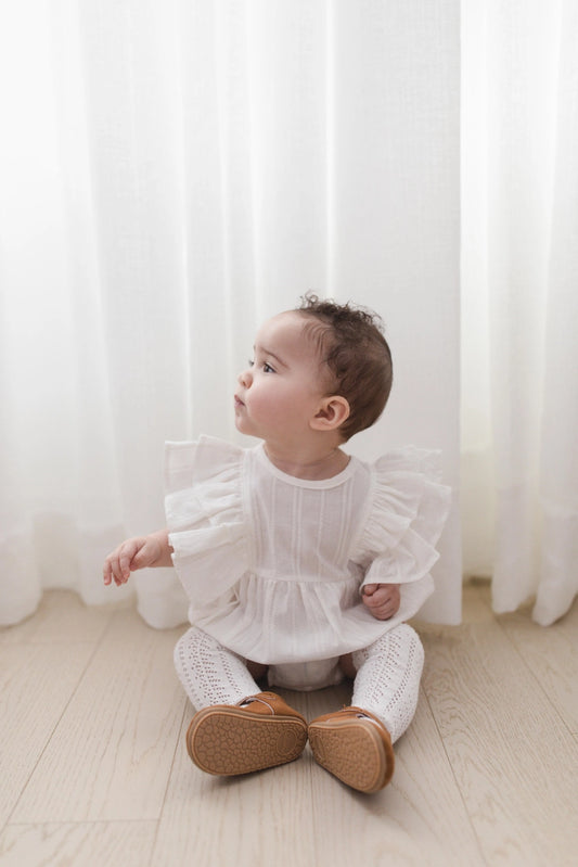 White Sleeveless Cotton Ruffle Romper