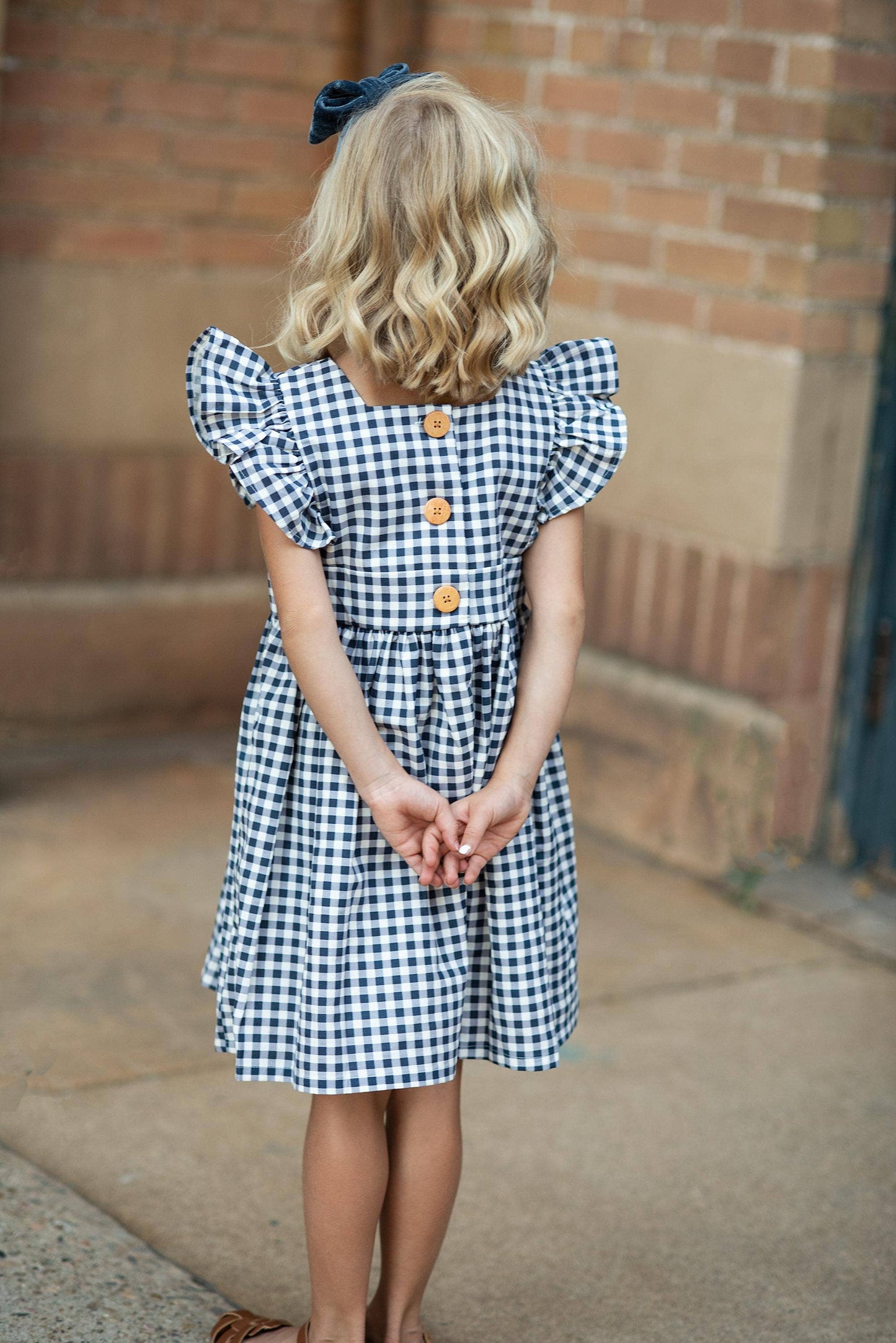 Kids Navy Gingham Pinafore Jumper