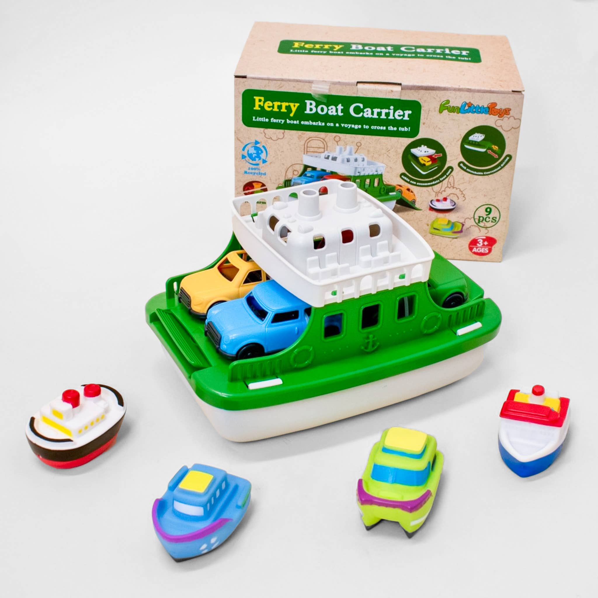 Toy Boat Bath Toys for Toddlers with 4 Cars Toys – Mudpuddles
