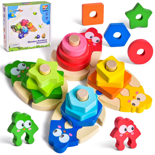 Montessori Wood Stacking Blocks, Learn & Sort Colors