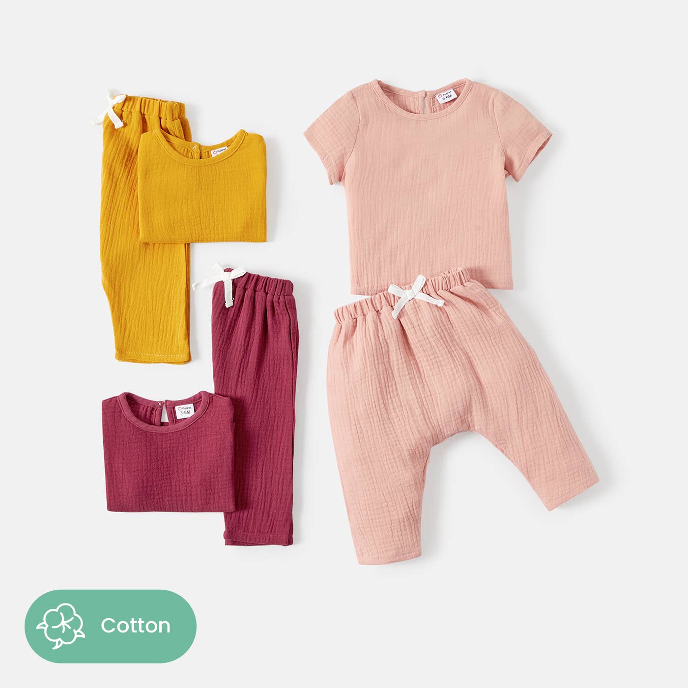 2pcs Baby Girl/Boy 100 Button Color Crepe Tee and Pants Set