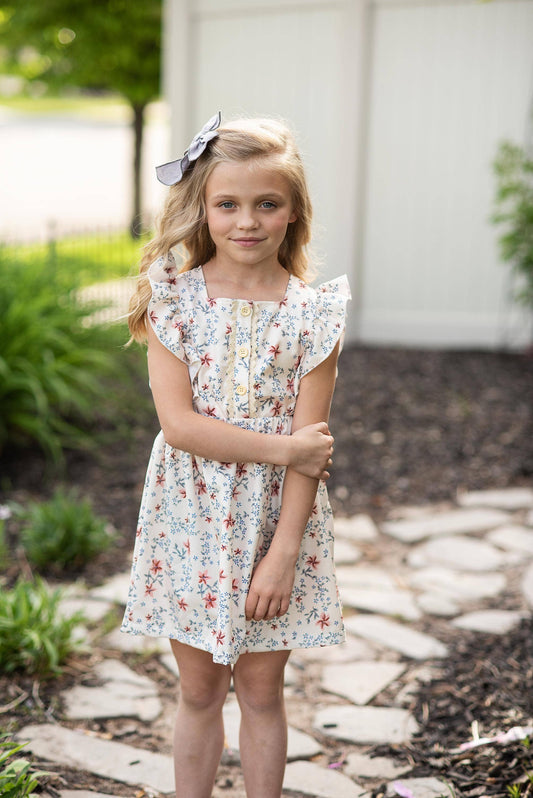 Kids Dainty Floral Print Button Pinafore Dress